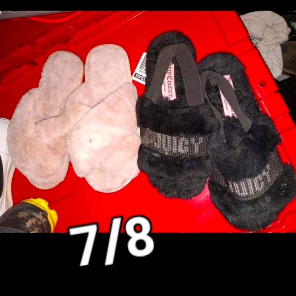 2 pair bundle of fluffy slippers 7/8